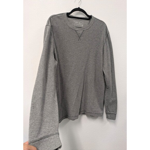 Eddie Bauer Gray Waffle Knit Cotton Shirt Men sz L Tall Stretch Outdoors Basic - Picture 3 of 10